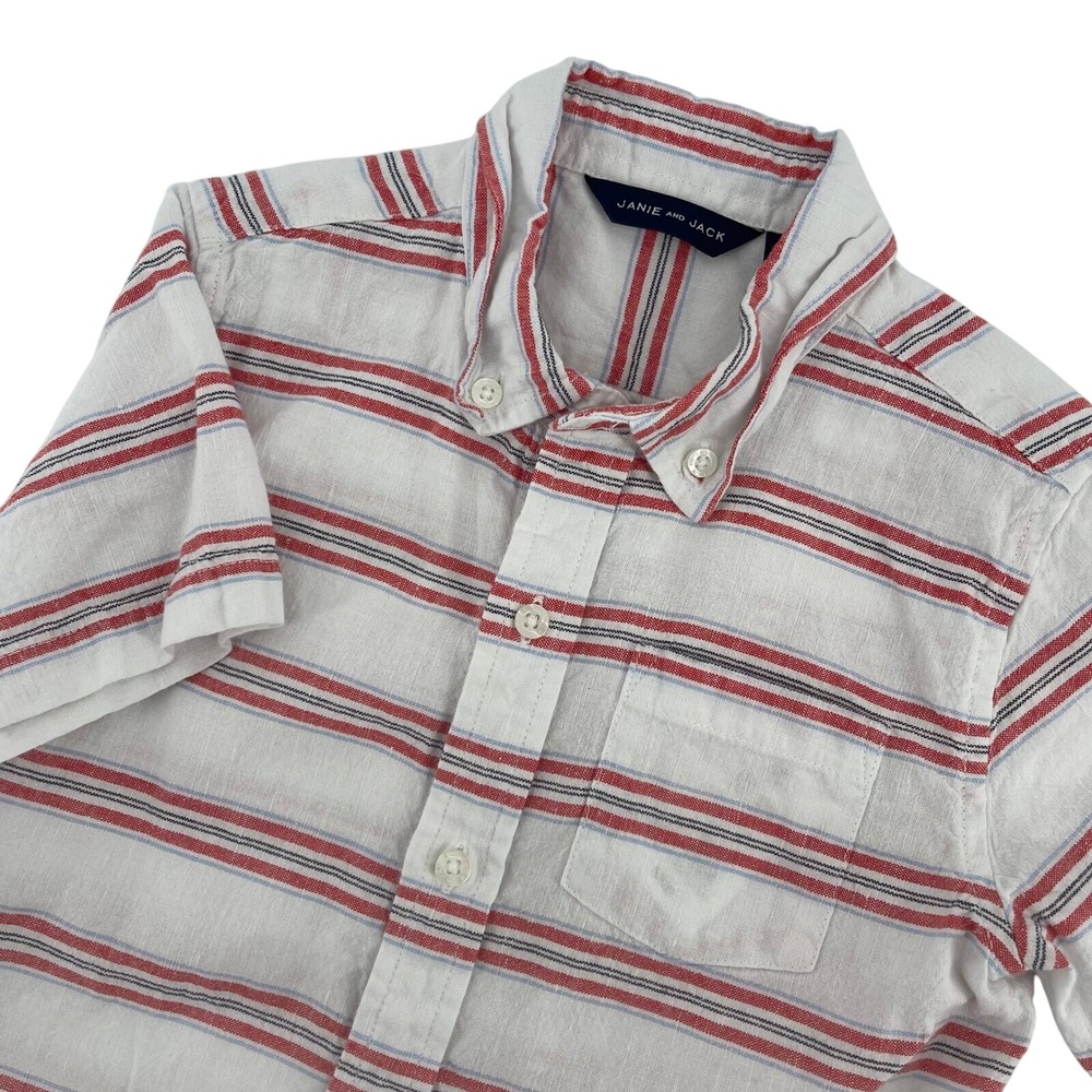 Janie and Jack Striped Button-Up Short‎ Sleeve Shirt Kid's Size 6